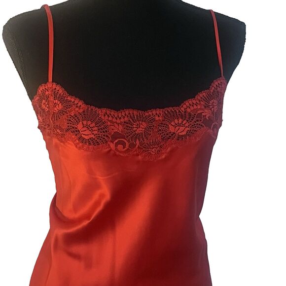 Women's Maxi Slip‎ Dress XXL Red Liquid Satin Lace Fairy Hollywood Glam - Picture 2 of 7